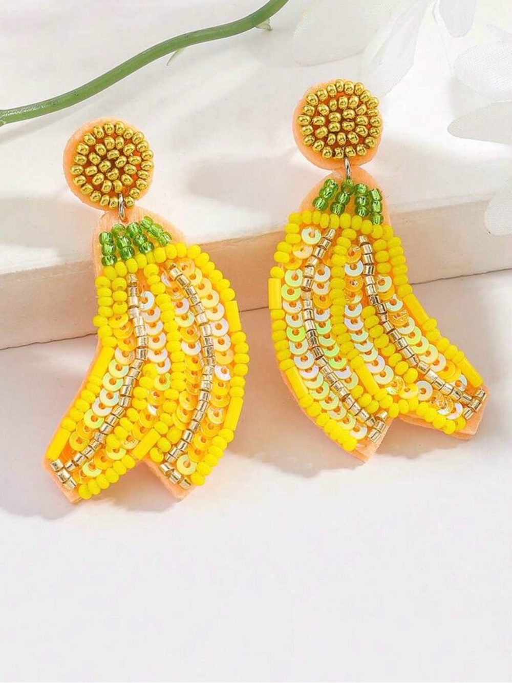 Handmade Yellow Beaded Drop Earrings - Brand